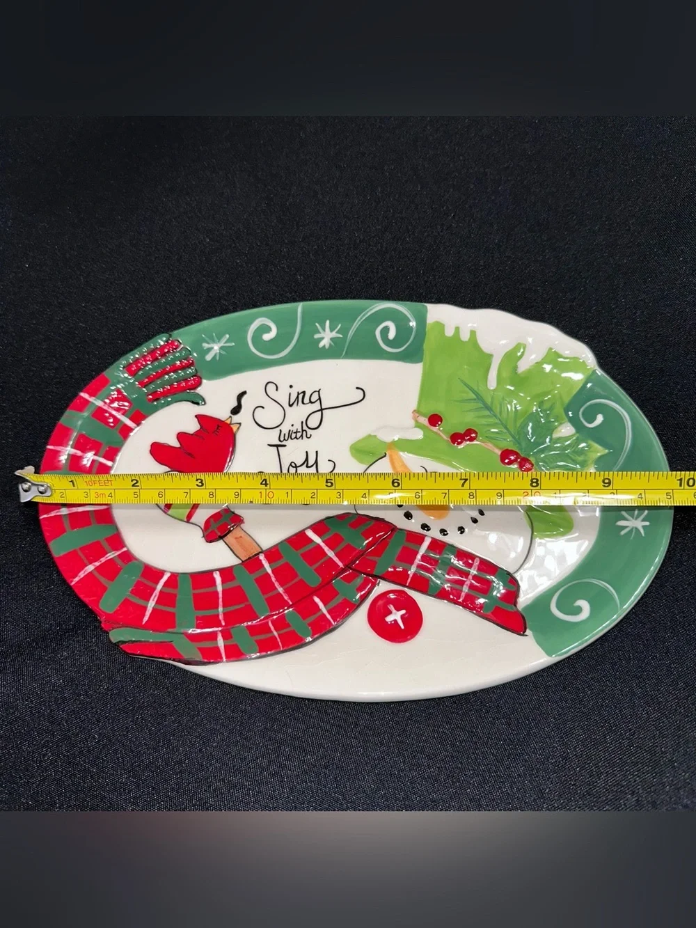 Fitz and Floyd Holly Hat Snowman 'Sing with Joy' Holiday Platter serving dish